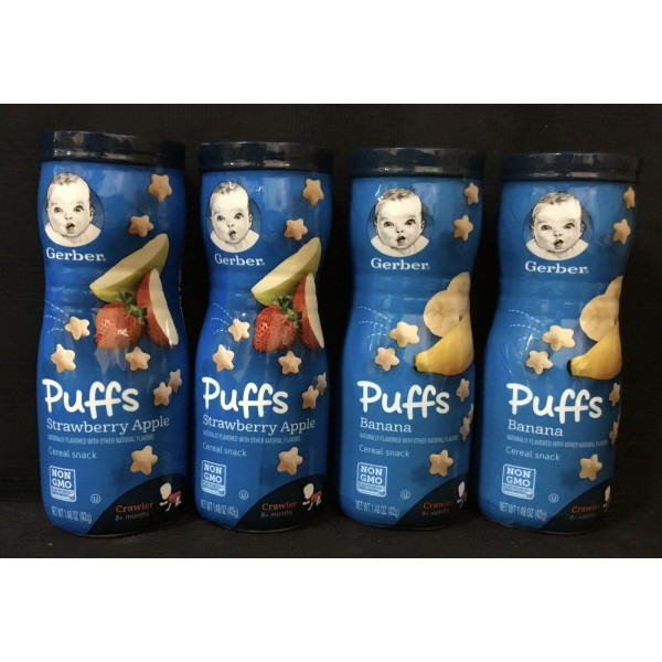 Gerber Crawler Puffs Variety Paquete de 4 bocadillos de cereales para bebés (SIB)