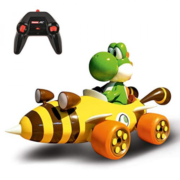Carrera 181065 RC Mario Kart Bumble V Yoshi con licencia oficial, escala 1:18, coche de control remoto por radio de 2,4 GHz con batería recargable LiFePO4, juguetes para niños, niños / niñas