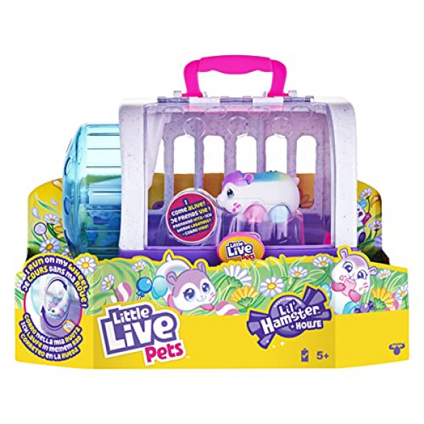 Little Live Pets - Pequeño hámster: Popmello & House Playset | Hámster de juguete interactivo. Corre, suena y se mueve como un hámster real. Suave Flocado. Baterias incluidas. para niños 4+