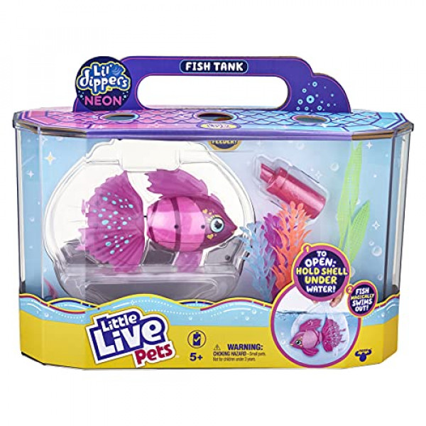Little Live Pets - Tanque de peces Lil 'Dippers: Splasherina | Pez y tanque de juguete interactivo, mágicamente cobra vida en el agua, se alimenta y nada como un pez real