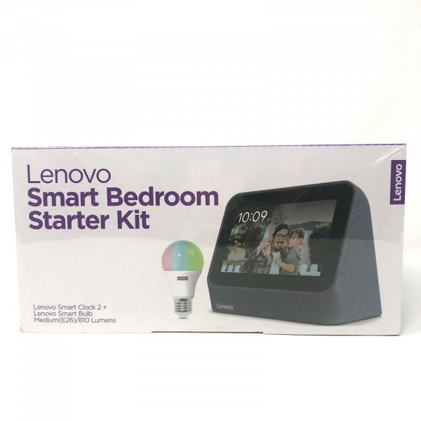 Lenovo Smart Clock Gen 2 + Smart Bulb - Kit de inicio para dormitorio Pantalla a color de 4 azul