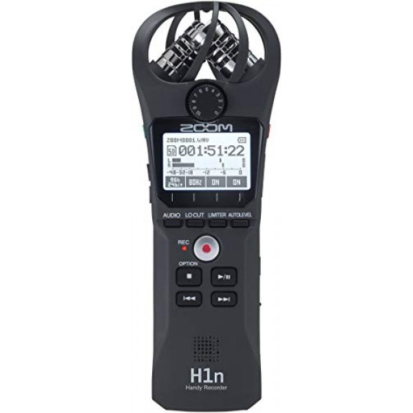 Grabadora portátil Zoom H1n, micrófonos estéreo integrados, montaje en cámara, graba en tarjeta SD, compacto, micrófono USB, sobregrabación, dictado, para grabar música, audio para video y entrevistas