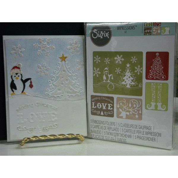 Carpetas en relieve Sizzix - ENVIANDO AMOR DE NAVIDAD - Juego de 5 - Árbol con forma de pingüino