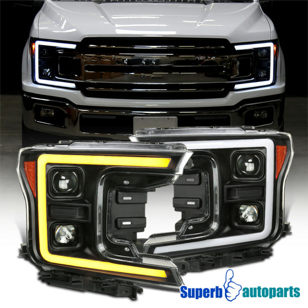 Para Ford F-150 2018-2020 Faros delanteros de proyector LED Sequential Switchback Negro