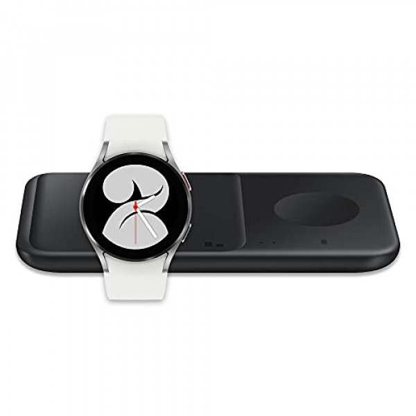 Samsung Galaxy Watch 4 Reloj inteligente LTE de 40 mm - Plata (versión para EE. UU.) Con cargador inalámbrico Samsung Fast Charge Pad Duo (2021), Negro