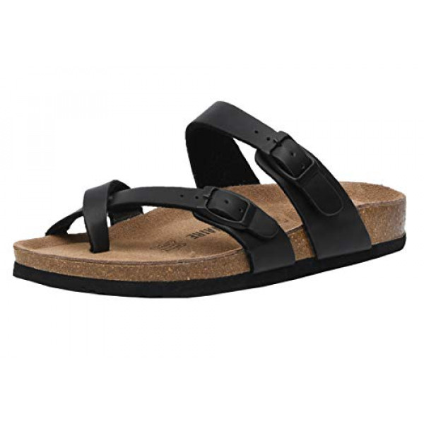 Sandalia Cushionaire Luna Cork para mujer con plantilla + Comfort, NEGRO OILY 9