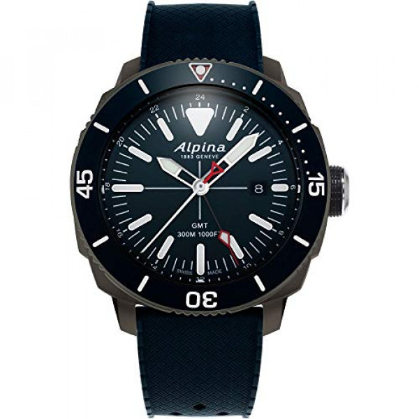 Reloj de buceo de cuarzo suizo de titanio / acero inoxidable Alpina Seastrong Diver para hombre con correa de caucho, azul, 22 (Modelo: AL-247LNN4TV6)