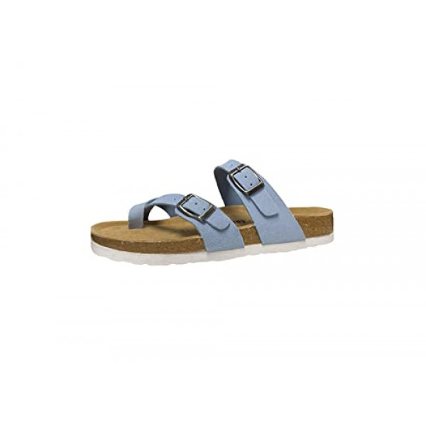 CUSHIONAIRE Sandalias con plantilla de corcho Luna para mujer con + Comfort, ante azul vegano 8