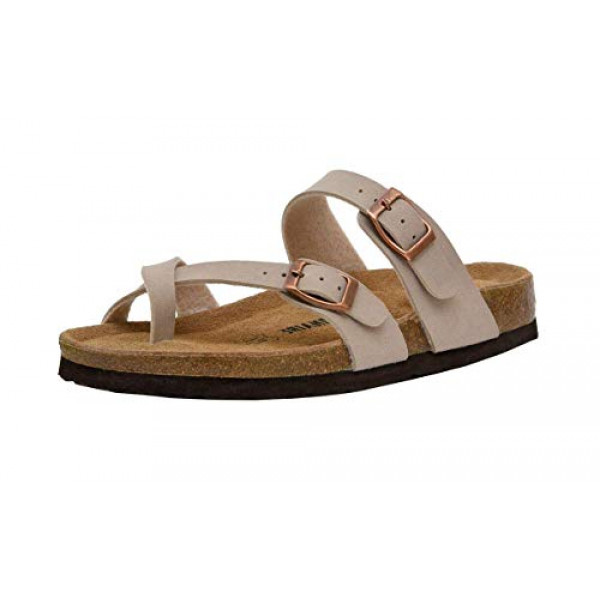 CUSHIONAIRE Sandalia con plantilla de corcho Luna para mujer con + Comfort, Stone, 8