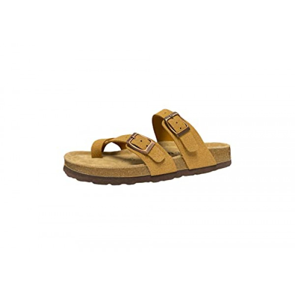 CUSHIONAIRE Sandalia con plantilla de corcho Luna para mujer con + Comfort, Tan Vegan Suede 8