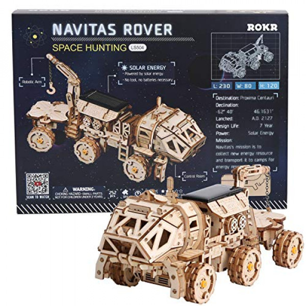 ROKR 3D Rompecabezas de madera Robot de energía solar Juguete Mars Rover Kits de construcción de modelos para adultos y adolescentes de 14 años o más Proyecto STEM (NAVITAS Rover)
