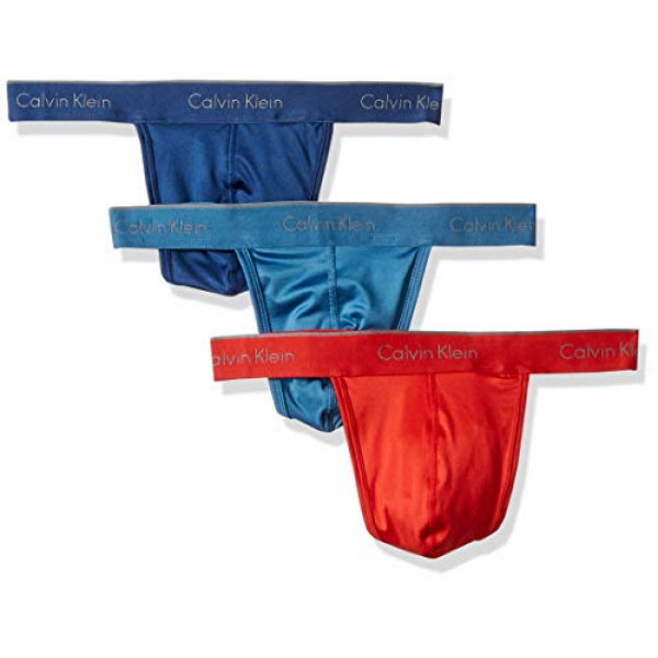 Calvin Klein - Tanga de microfibra elástica para hombre, multipack, volcar / aguacero / rojo maníaco