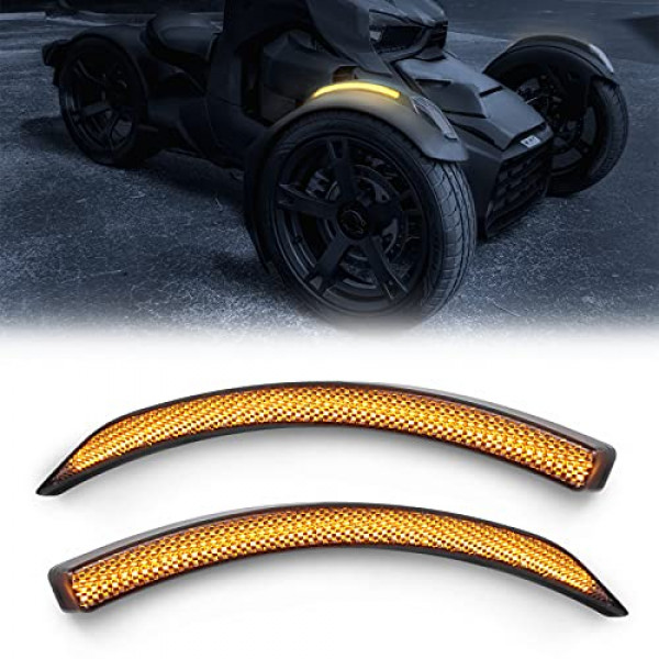 Luces de guardabarros delanteras Kemimoto para Ryker, 2 luces LED de señal de giro para guardabarros compatibles con Can-Am Ryker 600, 900 y accesorios de luces de guardabarros LED ámbar de edición Rally.