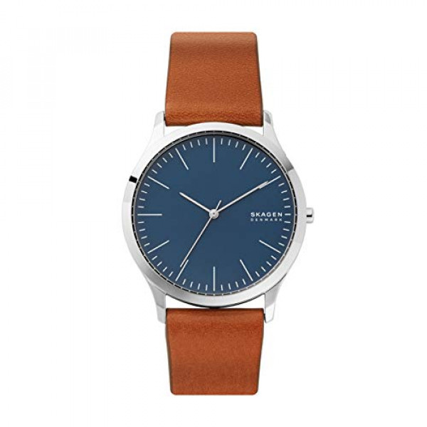 Reloj de cuero y acero inoxidable analógico de cuarzo Jorn de Skagen para hombre, color: plateado / azul (modelo: SKW6546)