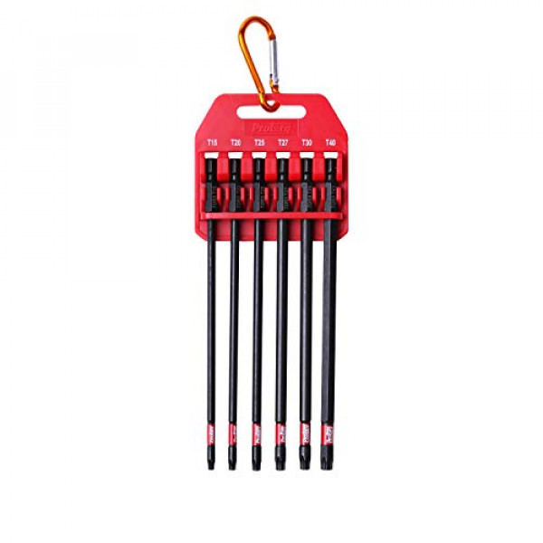Juego de brocas de impacto largo Protorq, T15-T40 TORX, 6 pulgadas de longitud, 6 piezas, resistencia industrial, vástago hexagonal de 1/4