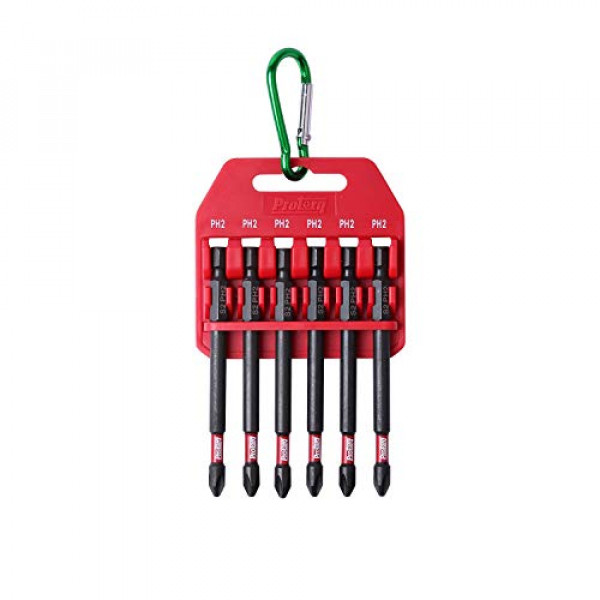 Juego de puntas de impacto Protorq con clip, 2 Phillips, 6 piezas, resistencia industrial, 3 1/2 pulgadas de longitud, vástago hexagonal de 1/4