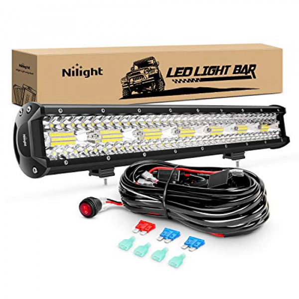 Nilight ZH409 Barra de luz LED de 20 pulgadas, 420 W, triple fila, 42000 lm, con arnés de cableado todoterreno resistente, 2 años de garantía, color blanco