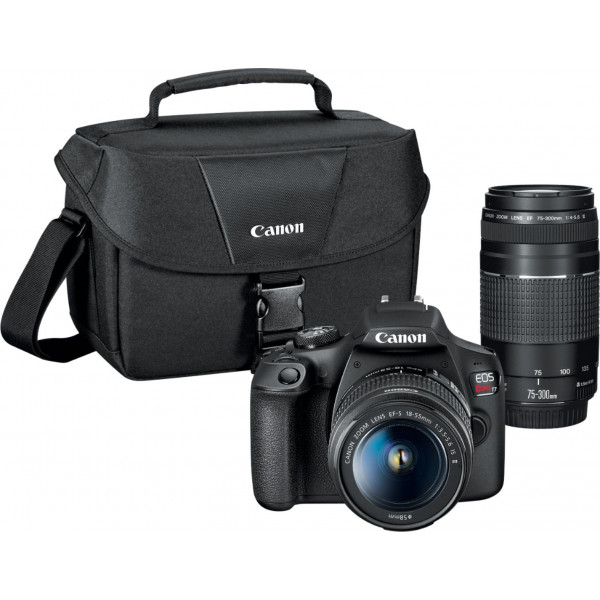 Canon - EOS Rebel T7 DSLR Video Kit de dos lentes con lentes EF-S 18-55 mm y EF 75-300 mm