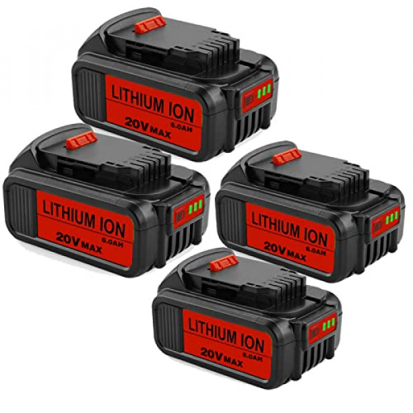 Paquete de 4 baterías de repuesto 6.0Ah DCB200 para batería Dewalt 20V DCB204 DCB205 DCB206-2 DCB204 DCB204BT-2 DCB203 DCB201