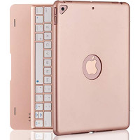 Funda con teclado para iPad para el nuevo iPad 10.2 9th 2021 / 8th 2020 / 7th 2019, iPad Air 3 10.5 2019, iPad Pro 10.5 2017, teclado Bluetooth para iPad con cubierta rígida inteligente de 130° - oro rosa