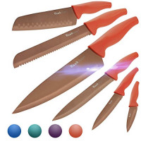 Juego de cuchillos de cocina profesional naranja Wanbasion, juego de cuchillos de cocina de acero inoxidable, juego de cuchillos de cocina apto para lavavajillas con fundas