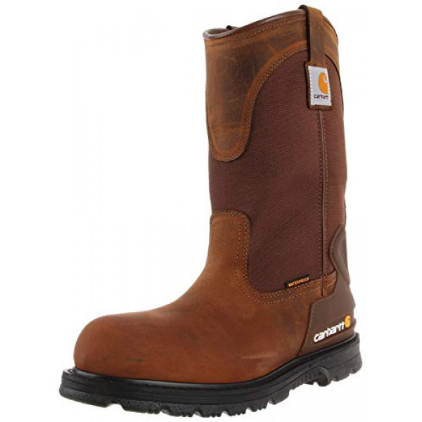 Carhartt CMP1200 Botas de trabajo impermeables de cuero con punta de acero Wellington para hombre de 11 pulgadas, calzado de construcción, marrón bisonte, 8