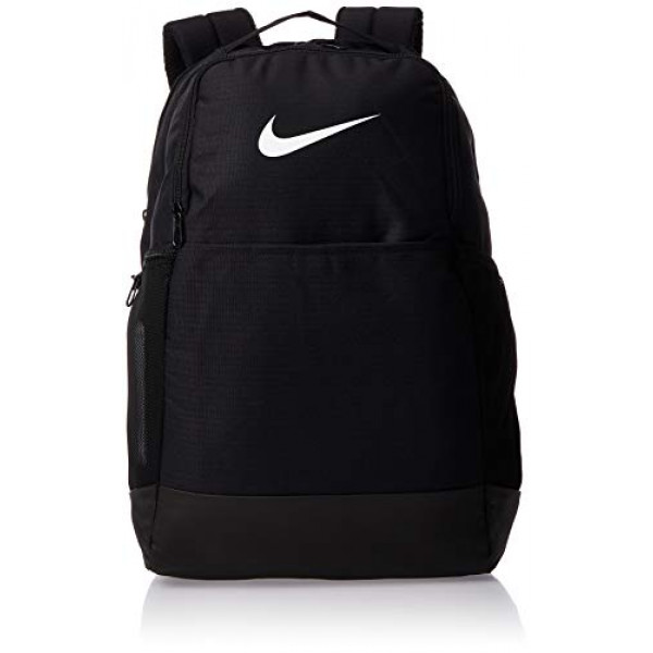 Nike Brasilia Mochila de entrenamiento mediana, mochila Nike para mujeres y hombres con almacenamiento seguro y revestimiento resistente al agua, negro/negro/blanco