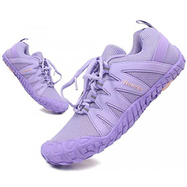 Zapatillas de correr descalzas para mujer, entrenamiento cruzado mínimo ancho para damas, corredores, atléticos, senderismo, trekking, dedos de los pies, zapatillas de deporte, calzado de entrenamiento, púrpura, talla EE. UU. 6 6.5