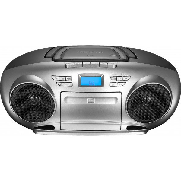 Insignia™ - Boombox portátil con CD y radio AM/FM con Bluetooth - Plateado/Negro