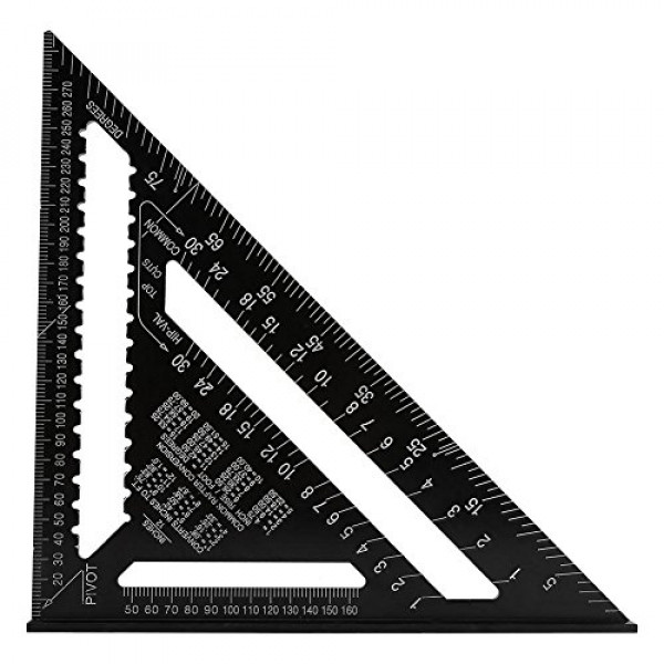 12 pulgadas 12 pulgadas Rafter Square Carpenter Square Herramienta de diseño cuadrado de aluminio con acabado de óxido negro
