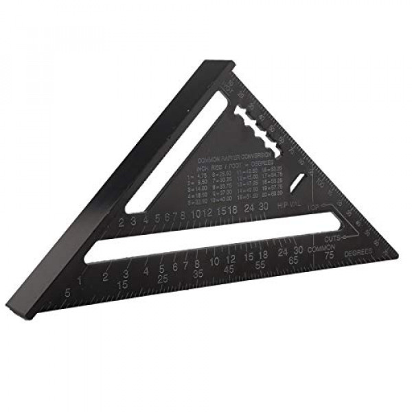 7 pulgadas Rafter Square Carpenter Square Herramienta de diseño cuadrado de aluminio con acabado de óxido negro (métrico)