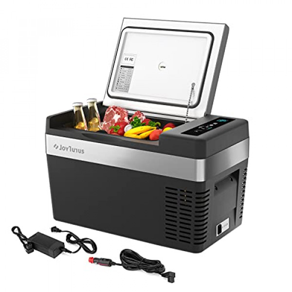 JOYTUTUS Refrigerador congelador portátil de 12 V, enfriador o calentador de automóvil de 26 cuartos de galón (25 L) con CC 12/24 V y CA 110/240 V, -7.6 ~ 131 ℉ Refrigerador de automóvil para vehículos, campamentos, viajes, hogar, RV.