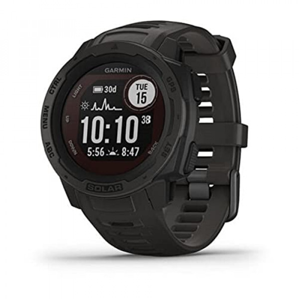 Garmin Instinct Solar, resistente reloj inteligente para exteriores con capacidad de carga solar, aplicaciones deportivas integradas y monitoreo de salud, grafito