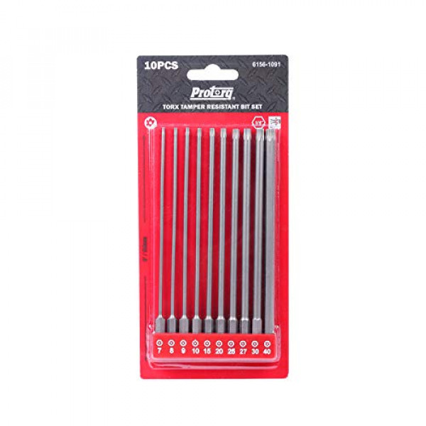 Puntas resistentes a manipulaciones TORX de Protorq, puntas TORX de seguridad (T7-T40), puntas de estrella de seguridad, 150 mm, 10 piezas, acero S2 de alto grado
