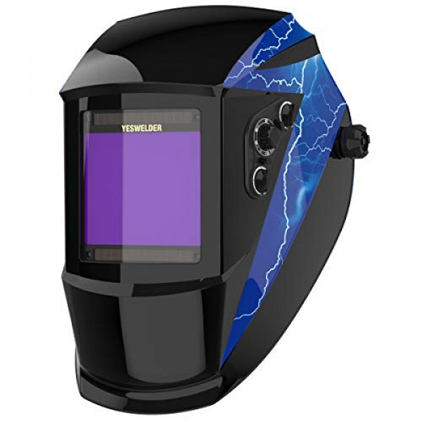 YESWELDER Casco de soldadura de oscurecimiento automático con energía solar de gran visualización, color verdadero más alto óptico 1/1/1/1, sensor de 4 arcos, pantalla ancha 4/5-9/9-13, máscara de soldador con molienda para plasma TIG MIG MMA