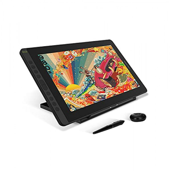 2021 HUION KAMVAS 16 Tableta gráfica de dibujo con pantalla completamente laminada Compatible con Android Monitor gráfico con presión de nivel 8192 Sin batería Stylus Tilt 10 teclas de acceso rápido Soporte ajustable, pantalla de lápiz de 15.6