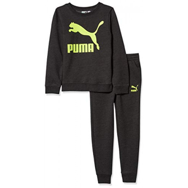 PUMA Crew Pullover para niño, negro jaspeado, grande (6)