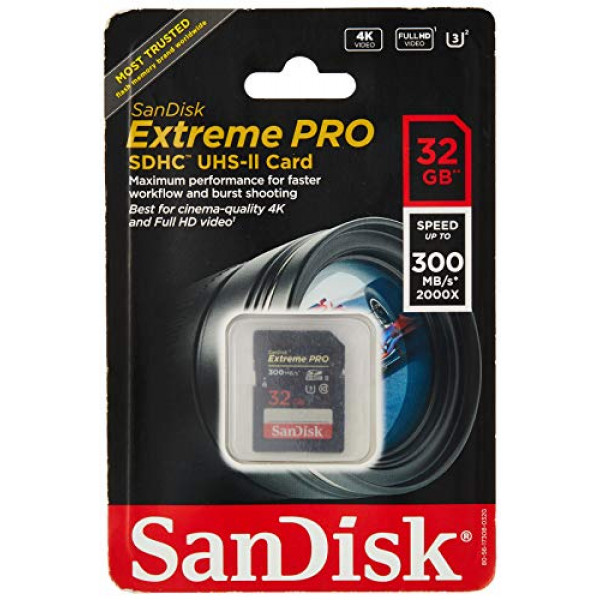 SanDisk Extreme Pro - Tarjeta de memoria flash - 32 GB - SDHC UHS-II - Negro