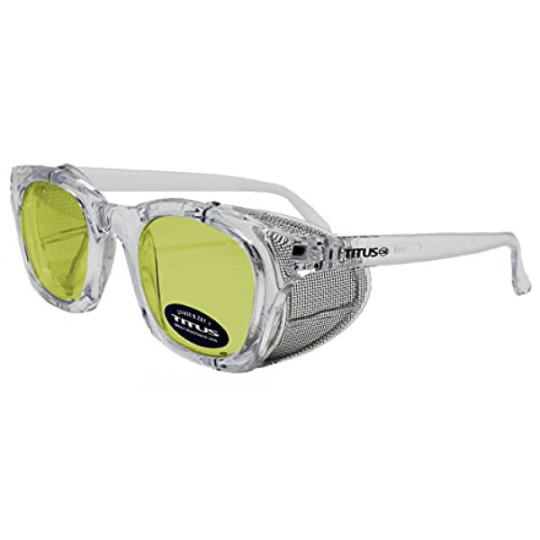 Anteojos de seguridad estilo retro Titus con protección lateral (solo anteojos, marco transparente/lentes amarillos)