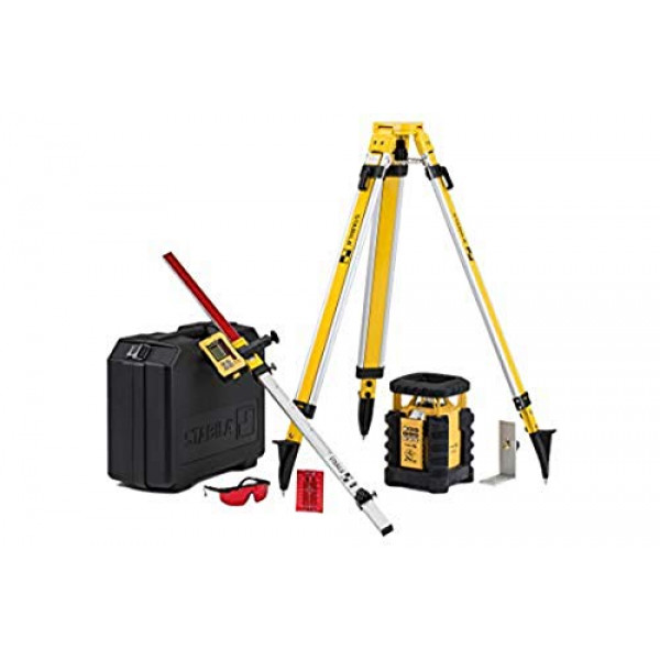 Stabila LAR350 Kit de 9 piezas de láser rotativo totalmente autonivelante Interior/exterior Horizontal, nivelación vertical, doble pendiente, modo de sección, asistencia LED, alineación manual, control de movimiento y líneas de plomada