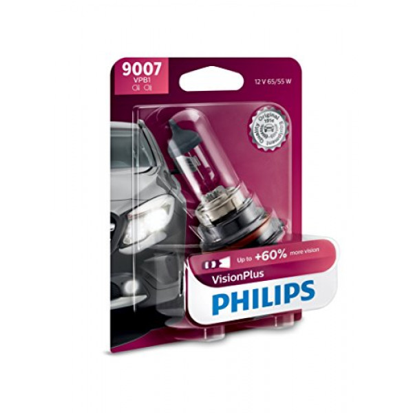 Philips 9007 VisionPlus Upgrade Bombilla para faros delanteros con hasta un 60 % más de visión, 1 paquete