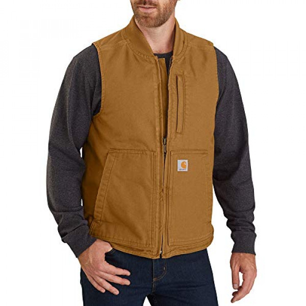 Carhartt Men's Loose Fit Washed Duck Insulated Rib Collar Chaleco, Marrón, Small