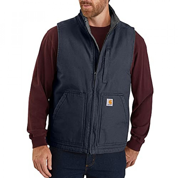Carhartt Sherpa Lined Mock-Neck Vest para hombre, azul marino, mediano