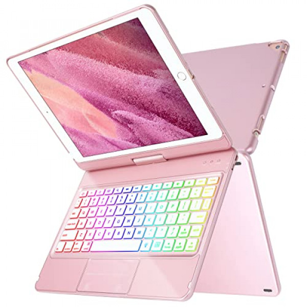 Funda con teclado táctil para iPad 2021 de 9.ª generación de 10,2 pulgadas, 10 colores retroiluminados, 7 modos, funda protectora delgada giratoria de 360° para 9.ª generación de 2021/iPad de 8.ª generación de 2020/iPad 7.ª (Touchpad Champagne para 7.º/8.
