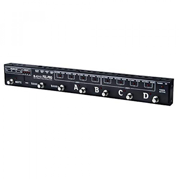 Controlador de pedal de pie JOYO PXL-PRO Conmutador de pedal programable de 4 canales y 8 bucles duales con interruptor de silencio y derivación con búfer (negro)