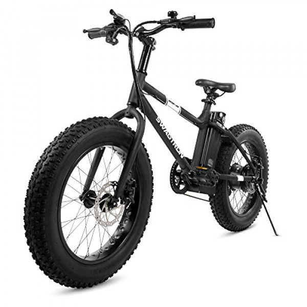Swagtron Swagcycle EB-6 Bandit Trail Bicicleta eléctrica con batería extraíble y frenos de disco doble, negro, ruedas de 20