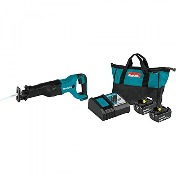 Makita BL1840BDC2 18V LXT Batería de iones de litio y paquete de inicio de cargador rápido óptimo (4.0Ah) con sierra de sable inalámbrica XRJ04Z 18V LXT de iones de litio