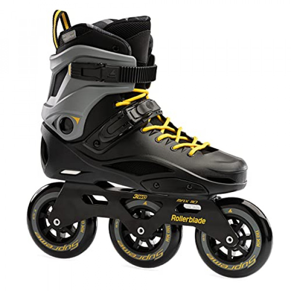 Rollerblade RB 110 Patines en línea de fitness para adultos unisex, negro/amarillo azafrán, patines en línea de rendimiento urbano