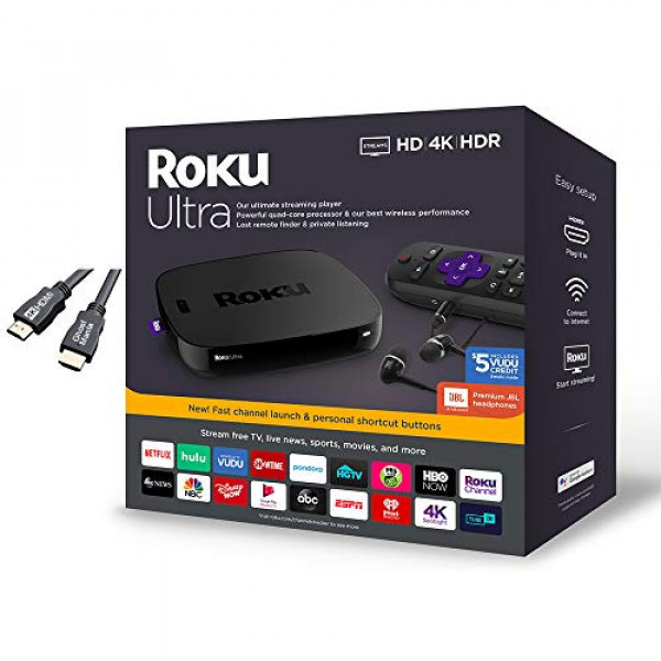 Roku Ultra Streaming Media Player 4K/HD/HDR Premium JBL Auriculares con cable HDMI Ghost Manta 4K