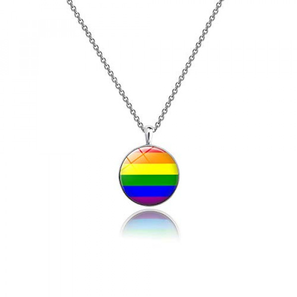 Gzrlyf Gay Pride collar Arco Iris colgante collar Gay lesbiana LGBT orgullo joyería (igualdad arcoíris collar--redondo)